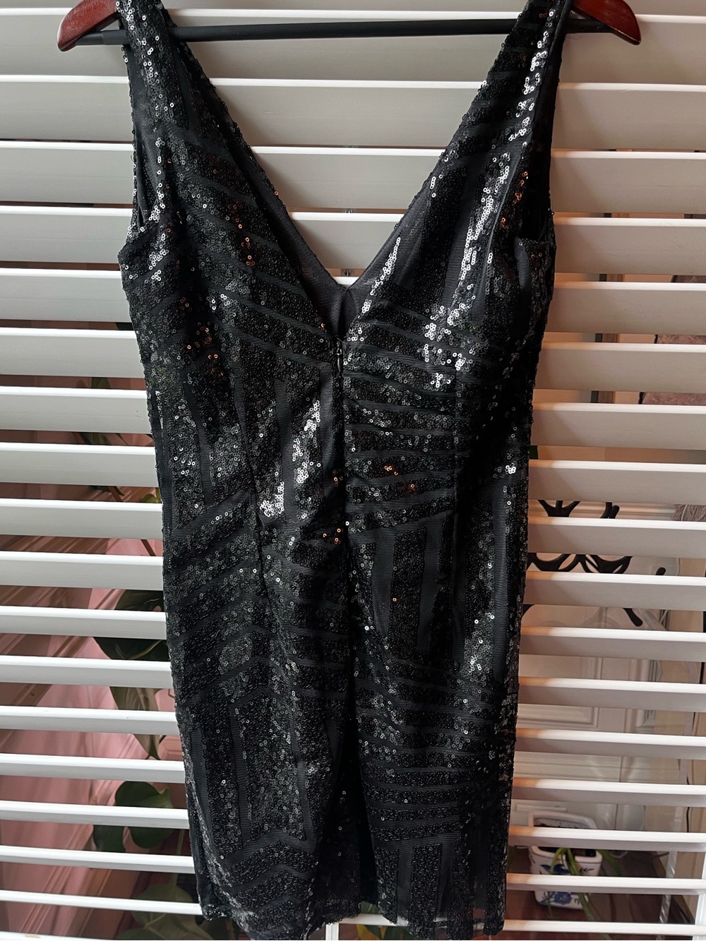 Black Sequin V-Neck Mini Dress